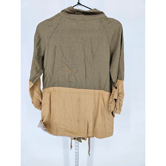 Blu Pepper Womens Sz L Linen Blend Zip Up Safari Style Jacket Beige Olive - Picture 5 of 5